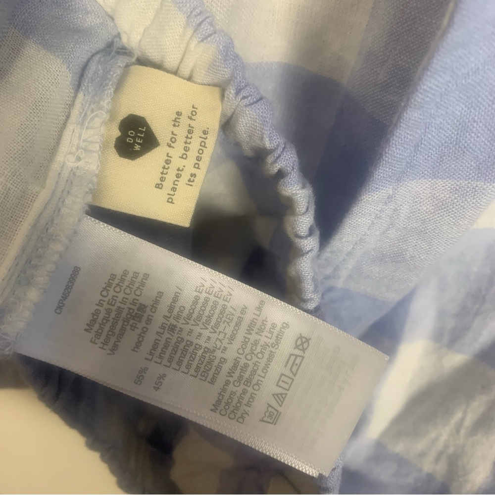 Madewell Linen Blend Split Back Tie Gingham Check Blouse - Picture 7 of 14